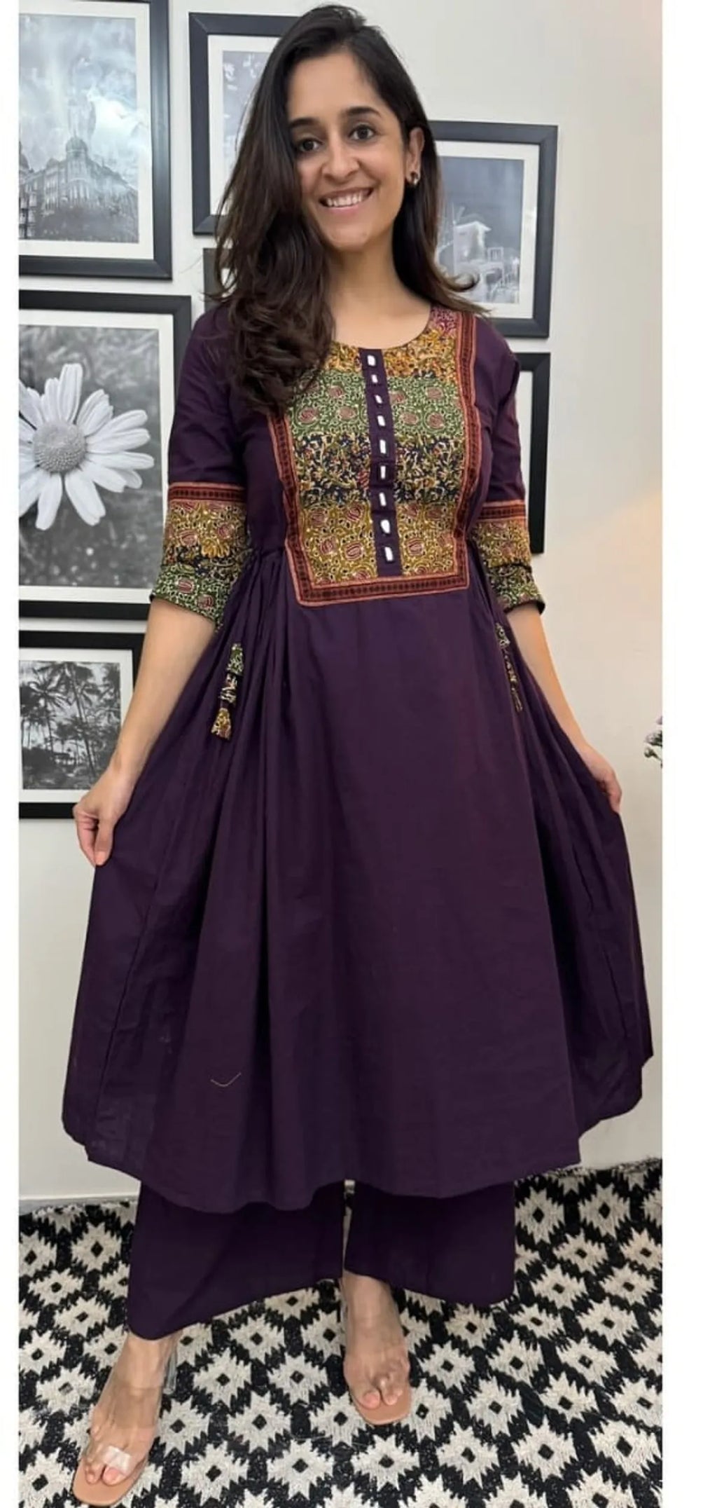 Purple Designer Heavy Kurti Palazzo Set in Premium Cotton Fabric