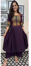 Purple Designer Heavy Kurti Palazzo Set in Premium Cotton Fabric