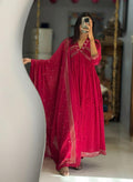Women Ethnic Empire Thread Work Pure Cotton Kurta with Trousers & With Dupatta