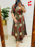 Olive Green Printed Kurta Set for Women with Pants