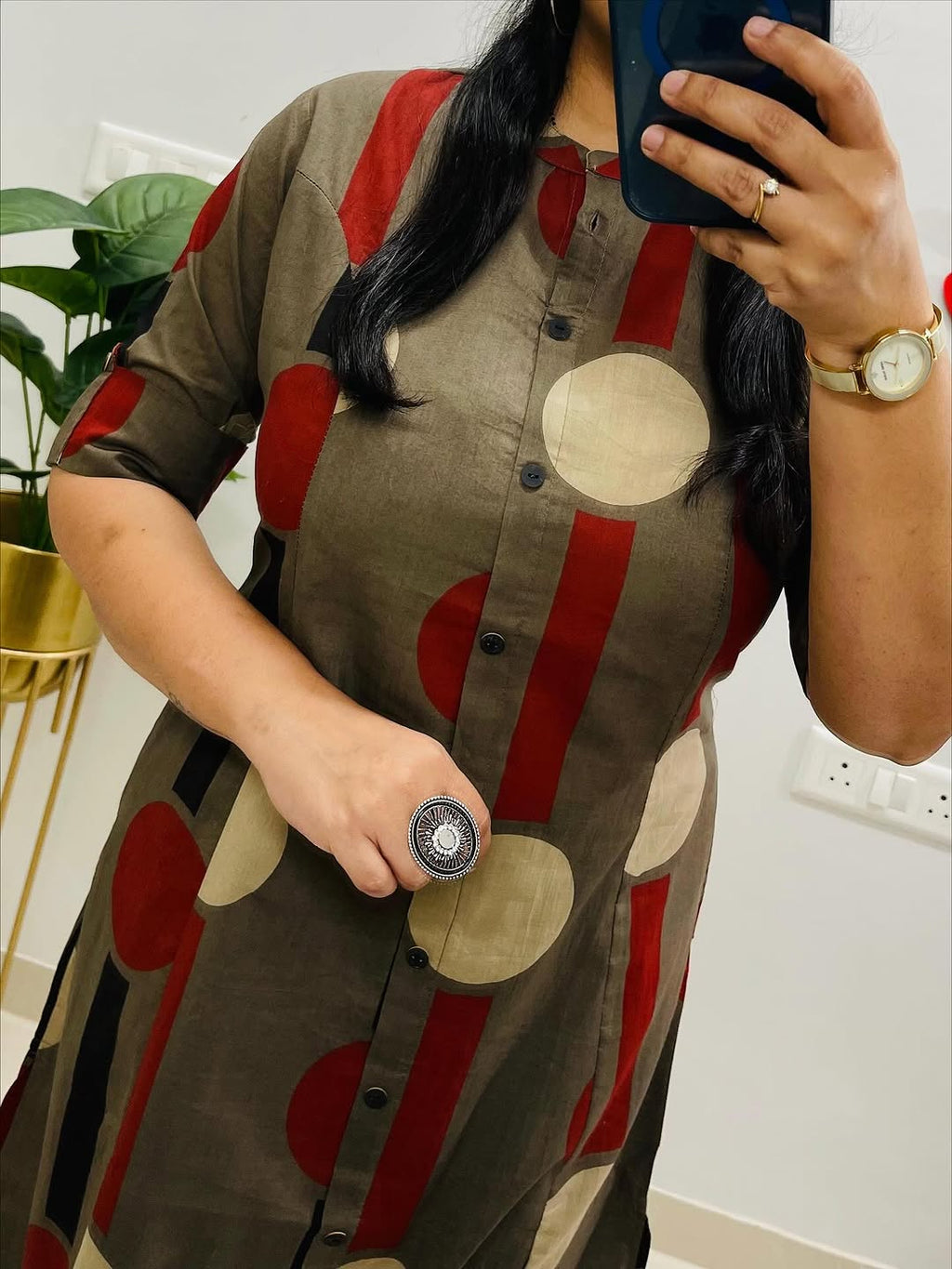 Olive Green Printed Kurta Set for Women with Pants