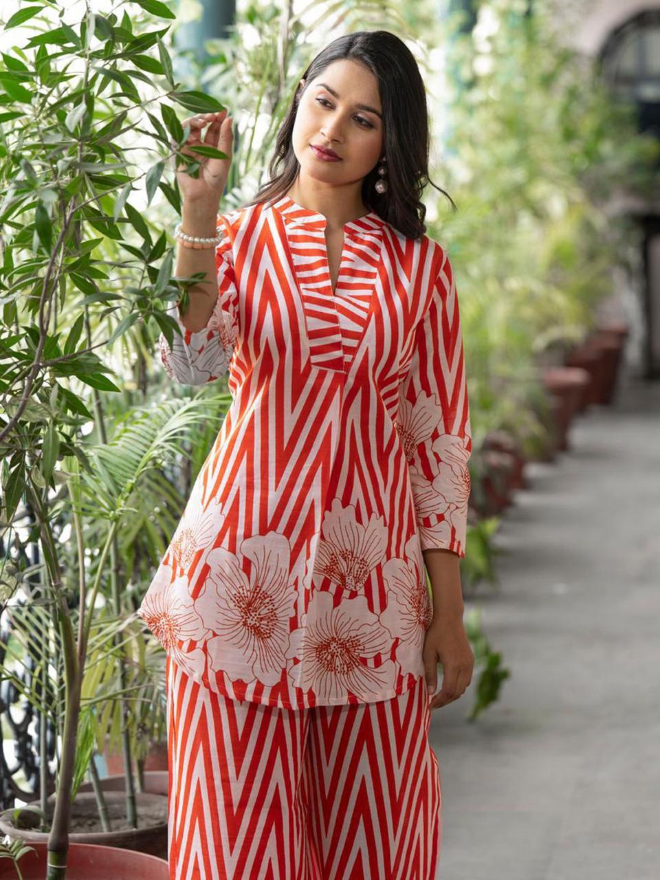 Biba Orange Printed Cotton cord set