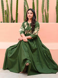 Forest Green Anarkali Gown With Floral Embroidery