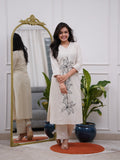 Cream Cotton Kurta Set With Black Embroidery