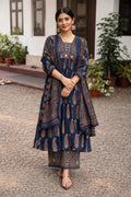 Elegant Navy Blue Ethnic Kurta Palazzo Set with Printed Dupatta