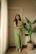 Green Embroidered Ethnic Co-ord Set with Tassels